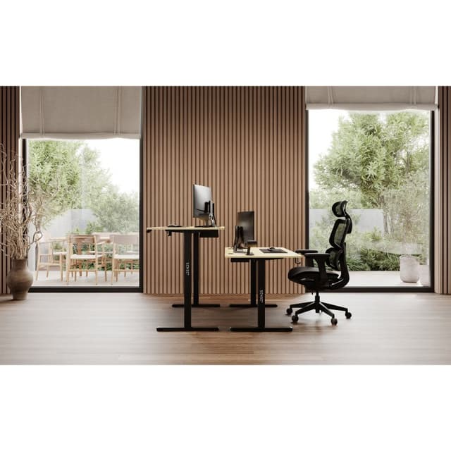 Detalle de sense7 NOJO escritorio eléctrico regulable con motor 140x70 blanco/marrón claro