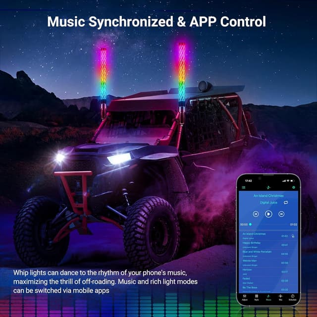 Detalle 2 de Ehaho 2FT Fat Whip Lights for UTV ATV with App