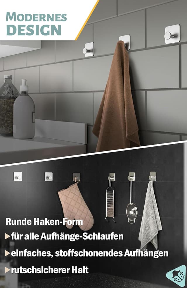 Detalle 2 de Menz Handtuchhalter ohne Bohren – 5er Set selbstklebende Edelstahl-Handtuchhaken mit 3M-Klebe-Pads