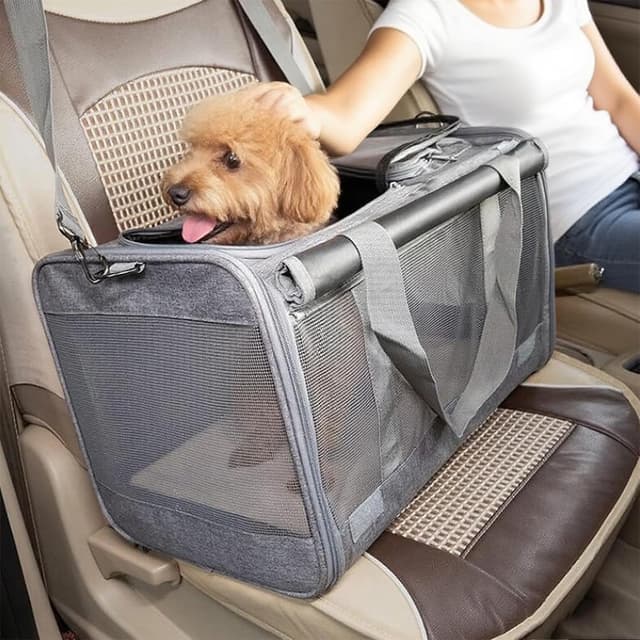 Detalle de SHJOEE Soft Sided Cat/Dog Carrier Bag (46 x 30 x 30 cm) with Removable Mat, Foldable Travel Transport Bag