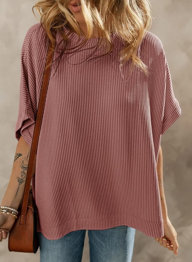 Detalle de Dokotoo Women’s Casual Oversized Short Sleeve Knit Tunic Top with Side Slits