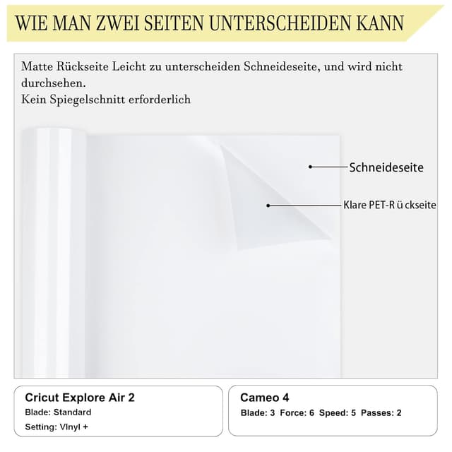 Detalle 2 de Lya Vinyl Glänzend Weiß Plotterfolie auf PET-Carrier – 30,5 × 500 cm für Cricut & Plotter