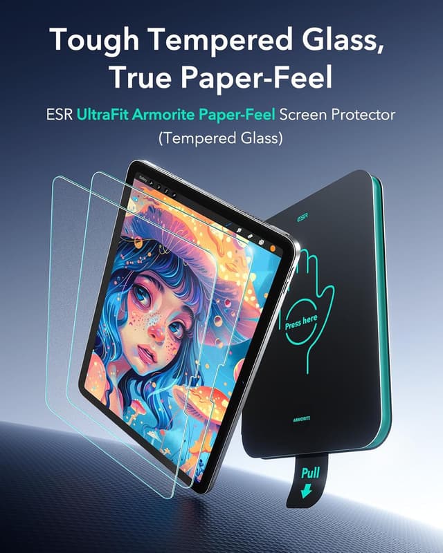Detalle de ESR 2er Armorite Paper-Feel Schutzfolie fürs iPad Air 13 Zoll (M4/M3/M2, 2026/2025/2024) – matt, Anti-Glare, 9H, UltraFit