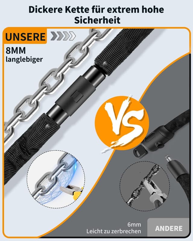 Detalle de Sportneer lucchetto catena bici 8 mm