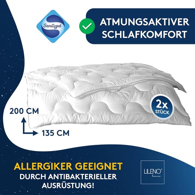 Detalle 2 de LILENO HOME Ganzjahres-Bettdecke 135x200 cm (2er Set) – kochfest bis 95 °C, allergikergeeignet