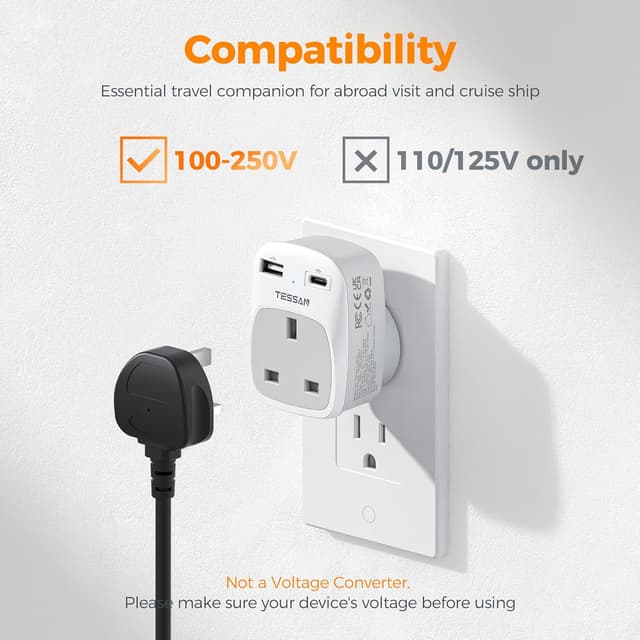 Thumbnail 4 de TESSAN UK to US Plug Adapter 2 Pack