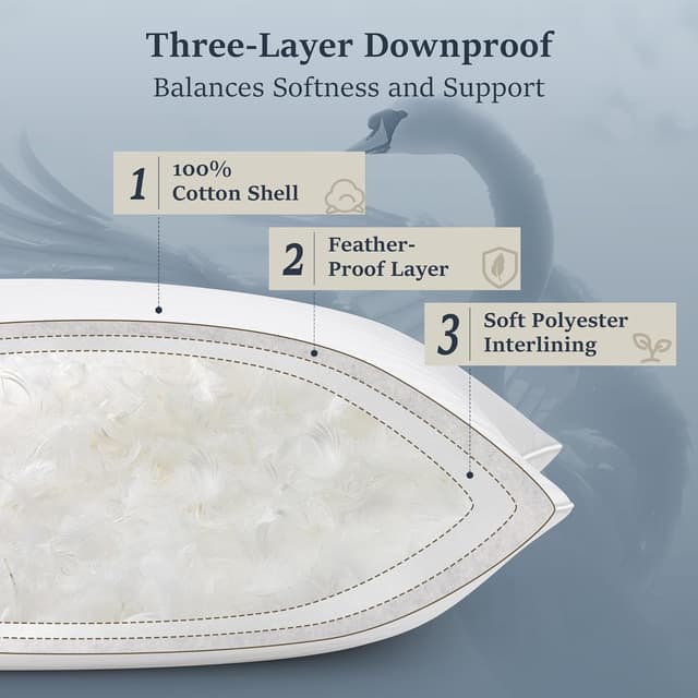 Detalle de COZSINOOR Goose Feather Pillows Queen Size Set of 2 — Hotel-Style Down Bed Pillows