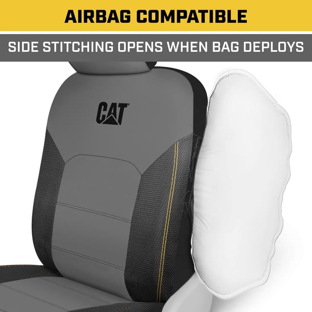 Detalle de Cat FlexHybrid Car Seat Covers (Gray) — PU Leather + 3D Mesh for Front Seats Only