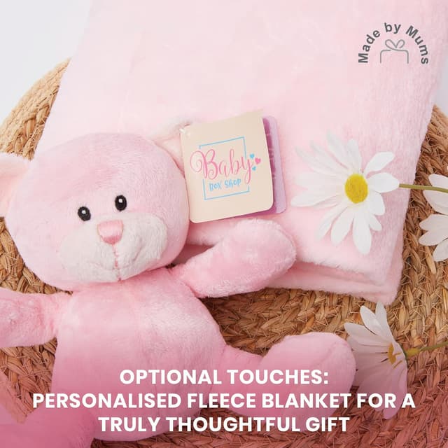 Detalle 2 de Baby Box Shop Newborn Baby Gift Set: Pink Teddy Hamper with Milestone Cards & Fleece Blanket