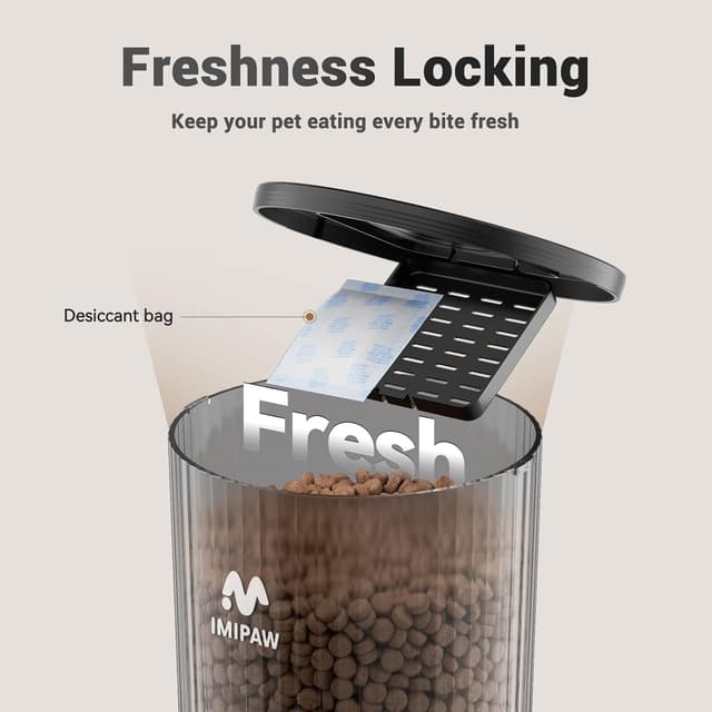 Detalle 2 de IMIPAW Futterautomat Katze mit 2 Näpfen – zeitgesteuert, bis zu 6 Mahlzeiten und Portionen kontrollierbar