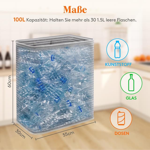 Detalle de Lifewit 100L Wäschekorb (faltbare Wäschebox) mit Griffen, wasserdichter Innenbeschichtung, grau