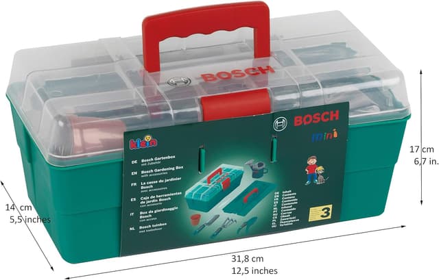 Detalle de Theo Klein 2791 Bosch Gartenprofibox – Kinder-Gartenset in robuster Box ab 3 Jahren