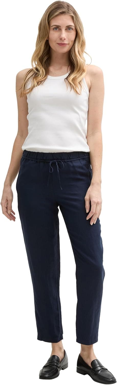 Detalle de TOM TAILOR 1046498 pantaloni larghi slim fit da donna in lino e viscosa