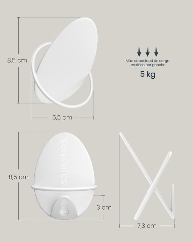 Thumbnail 5 de SONGMICS HOME Juego de 4 Ganchos de Pared 🧥 Blanco Perla