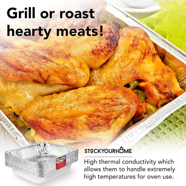 Detalle de Stock Your Home 9x13 Aluminum Pans (20 Pack) — Disposable, Recyclable Half Size Steam Table Trays