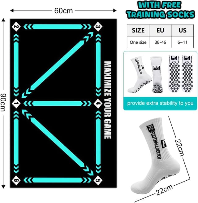 Detalle de Cartlant Fußballmatte für Ballkontrolle mit Socken (90 x 60 cm) – Trainings-Übungsmatte für Kinder