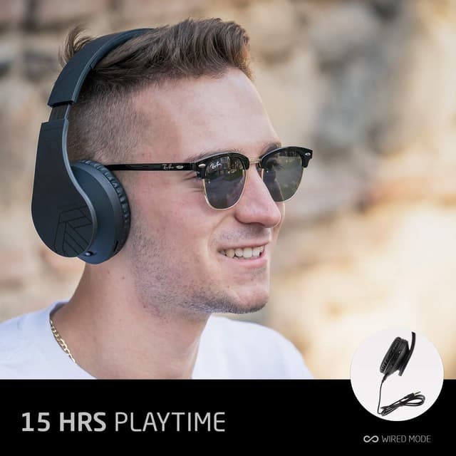 Detalle 2 de PowerLocus Bluetooth Over-Ear Headphones (Black) – wireless & wired with mic, microSD/TF and FM