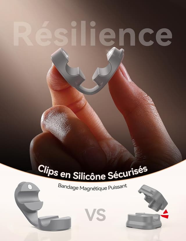 Detalle 2 de FLYLEAD (8 pièces) clips de câble en silicone avec fixation magnétique et adhésif acrylique, gris