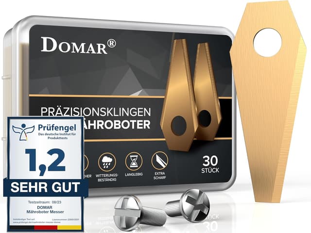 Detalle de Domar Mähroboter-Messer für Bosch Indego (inkl. Schrauben) – Ersatzklingen aus Edelstahl mit Titanbeschichtung