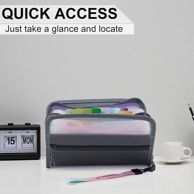 Detalle de Nafy Small Accordion File Organiser (A6, 13 pockets) with Zipper – Lilac receipt, coupon and bill wallet