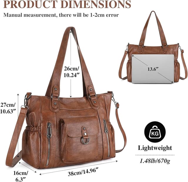 Detalle de BAIGIO Grand sac à main femme en cuir PU vintage avec bandoulière et multi-poches