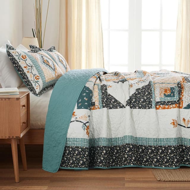 Detalle de BEDIFANY Cotton California King Quilt Set (108 x 118 in) Floral Lightweight Bedspread with 2 Pillowcases