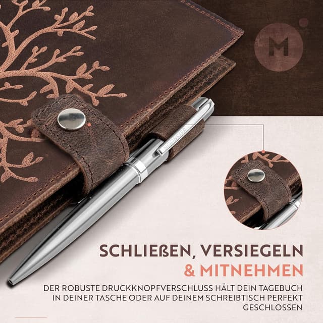 Detalle de moonster Leder Notizbuch A5 mit Lebensbaum