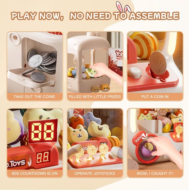 Detalle de 64 PCS Kids Bunny Claw Machine Vending Game (USB or Battery, Back Door for Swapping Prizes)