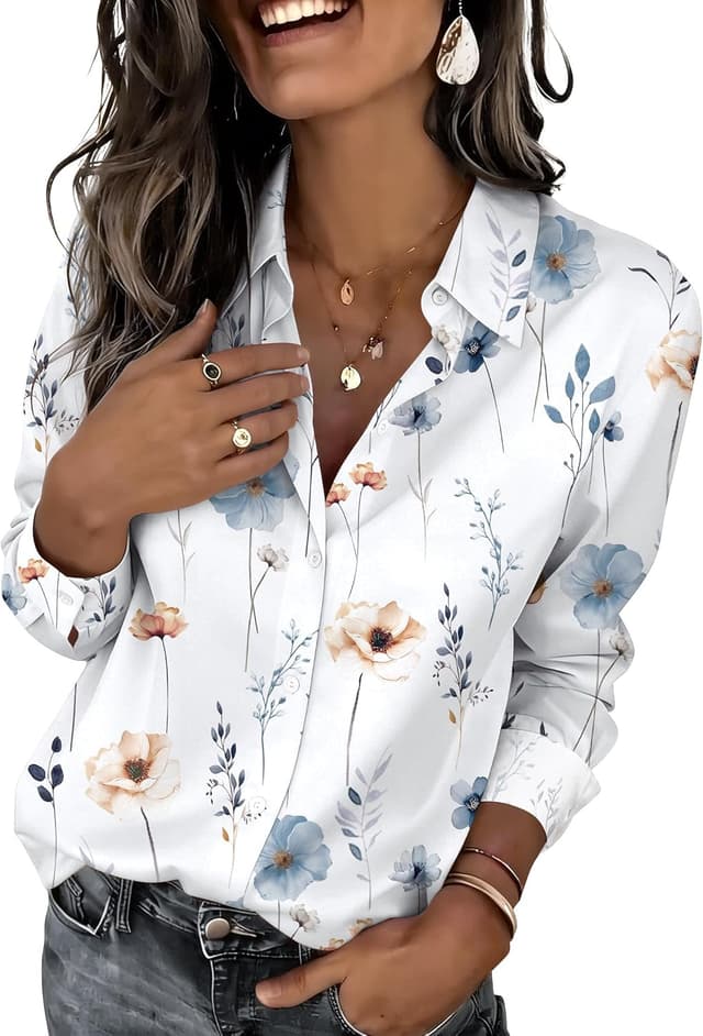 Detalle de Zeagoo Button Down Floral Blouse Long Sleeve