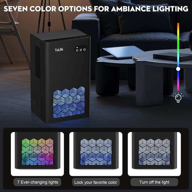 Detalle de ToLife Home Dehumidifier (1000 sq.ft) with 95 oz Tank, Auto Shut Off & 7-Color LED, Black