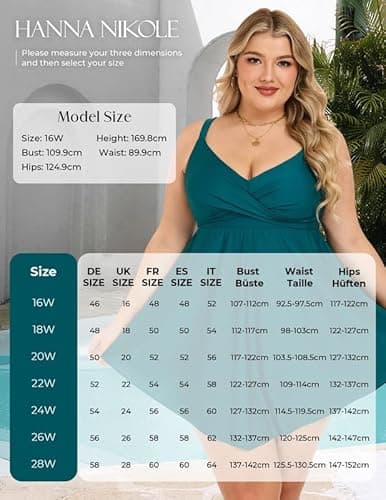 Detalle de Hanna Nikole Women’s Plus Size Skirted One-Piece Swimsuit with Tummy Control & Cross Push-Up