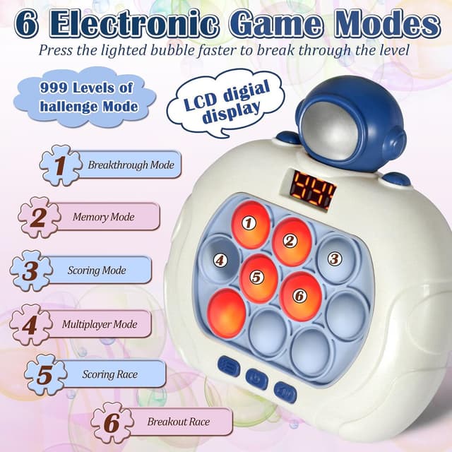 Detalle 2 de GAPER GO Pop Game Light Up Fidget Toy (Astronaut) — LED Screen Handheld Push Pop Puzzle Game for Kids