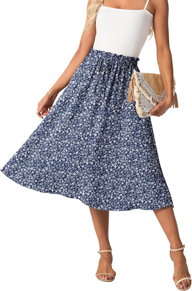 Detalle de GRECERELLE Damen Sommer-Midirock in A-Linie mit Taschen – leicht & fließend