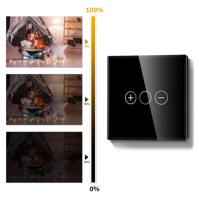 Detalle de LIAONFOY Normaler Touch Dimmschalter Unterputz (Glas-Touch, LED-Dimmer) 110–240V, 86 mm, schwarz