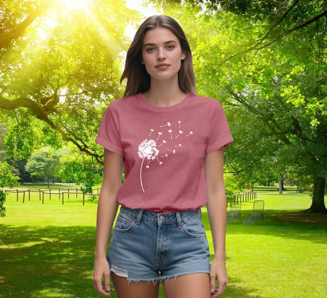 Detalle de Qskall Women’s Dandelion Flower T-Shirt (Casual Summer Tee)