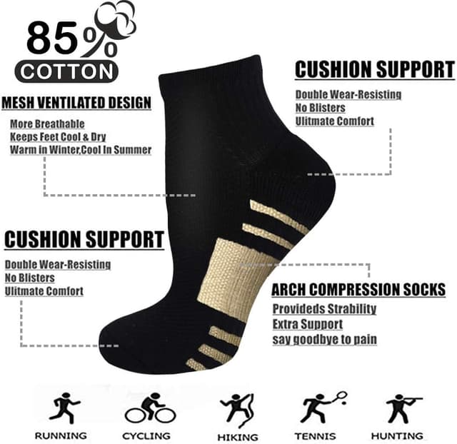 Detalle de Iseasoo Copper Ankle Compression Socks (Low Cut) with 15–20 mmHg Arch Support for Men & Women