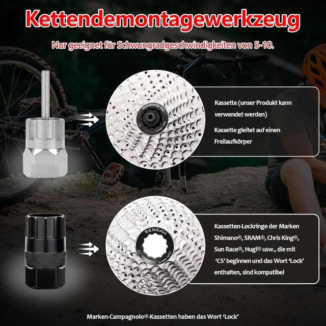 Detalle de Fengzio Fahrrad Kettenpeitsche-Set mit Zahnkranzabzieher und Universal-Kassettenabzieher