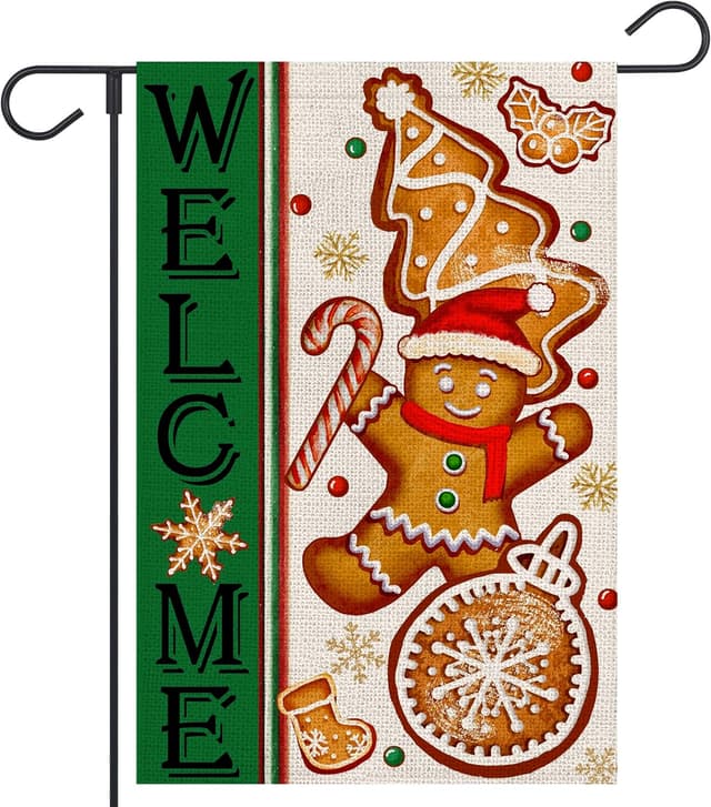 Imagen de FUYUCHEN Welcome Gingerbread Man Garden Flag 12 x 18 in 🎍 en OfertitasTOP