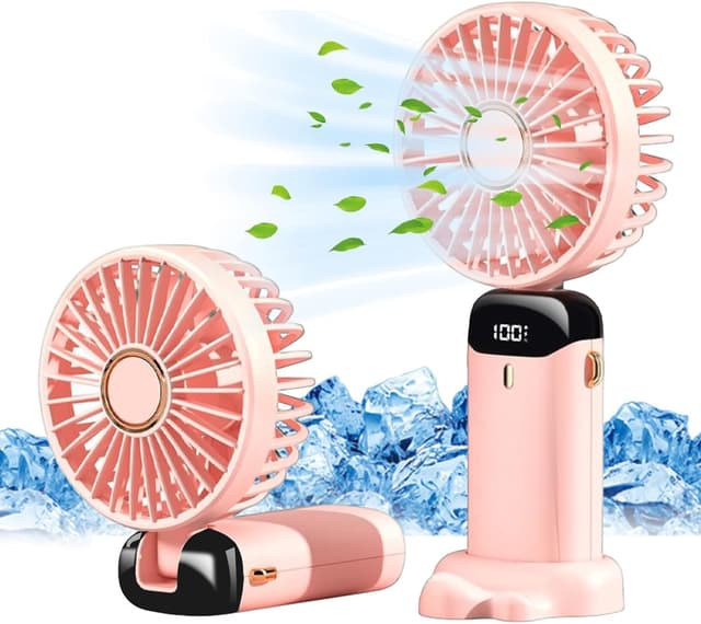 Imagen de Jsdoin hand-held portable USB rechargeable fan with 5 speeds and LED display (Pink) en OfertitasTOP