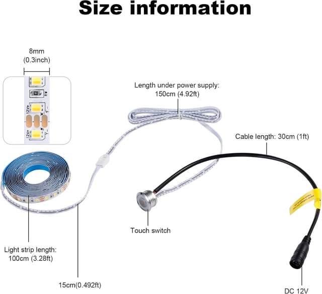 Detalle de CCT LED Light Strip 1 m (3000K–6500K) mit Touch-Dimmer, selbstklebend, 12V
