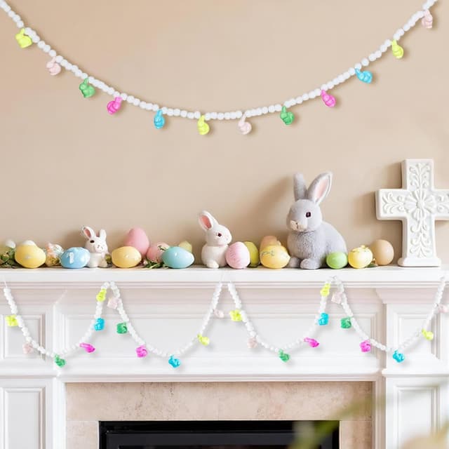 Detalle de BrilliantJo Pompons Girlande mit bunten Hasen (Osterdeko) – zum Aufhängen, ca. 1,8 m