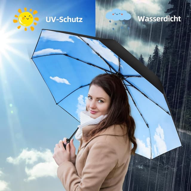 Detalle de ZUOYOUZ faltbarer Regenschirm (automatisch, kompakt) mit UV-Schutz – ideal für Auto & unterwegs