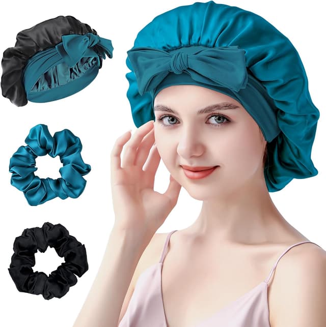 Detalle de Silmana Seidenhaube zum Schlafen aus 100 % Maulbeerseide (22 Momme), doppellagig & beidseitig nutzbar