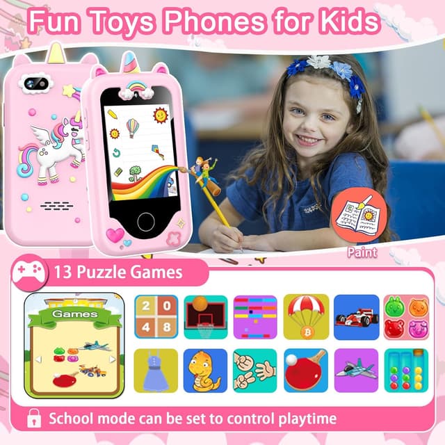 Detalle 1 de Luoba Kids Smart Phone for Girls & Boys (Pink) 2.8" Touchscreen Toy Phone with Dual Camera, Games, Music & 8GB Card