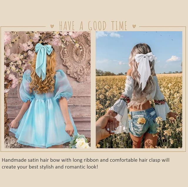 Detalle de Hair Bows for Women & Girls (8-Piece) Satin Ribbon Bow Hair Clips with Long Tails