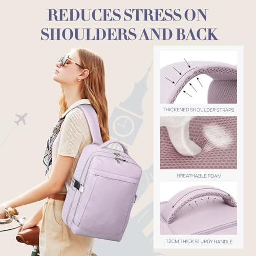 Detalle de Yankony Mochila de cabina 44L 55x40x20 cm morada para avión con bolsillo antirrobo