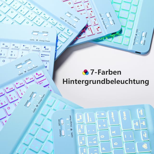 Detalle de drivego Hülle mit Tastatur für iPad 11. und 10. Generation (A16/A10) mit 7-farbiger Beleuchtung, Magnet-Tastatur und Stifthalter