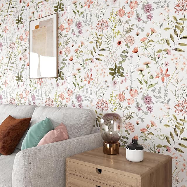 Thumbnail 3 de VEELIKE Vintage Peach Pink Floral Wallpaper 44.5×900 cm