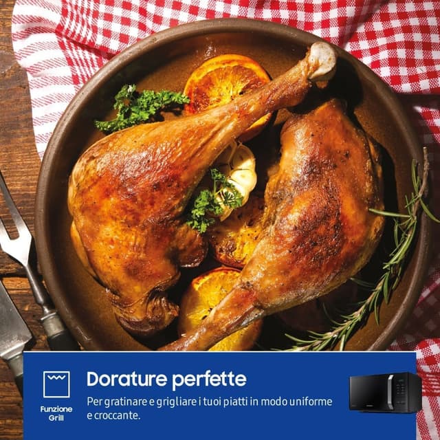Detalle de Samsung MG23K3523CKE1 forno a microonde con grill e piatto doratore, 23 L