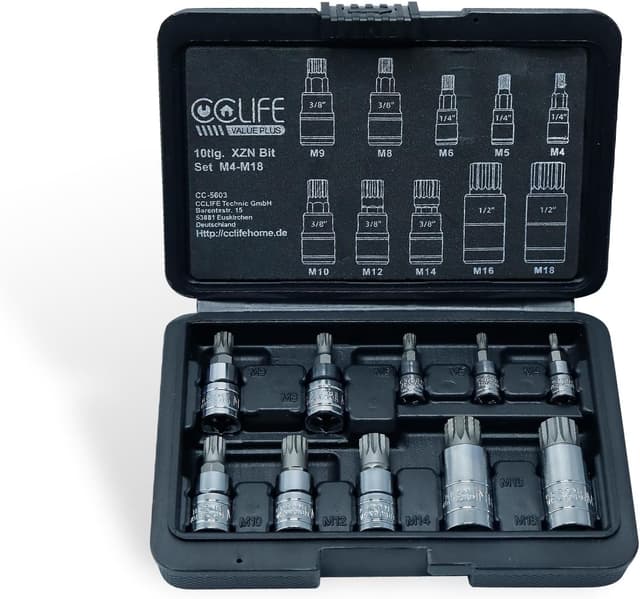 Detalle de Jeu de douilles Torx/embouts XZN CCLIFE 10 pièces (M4 à M18) en S2 avec boîte de rangement